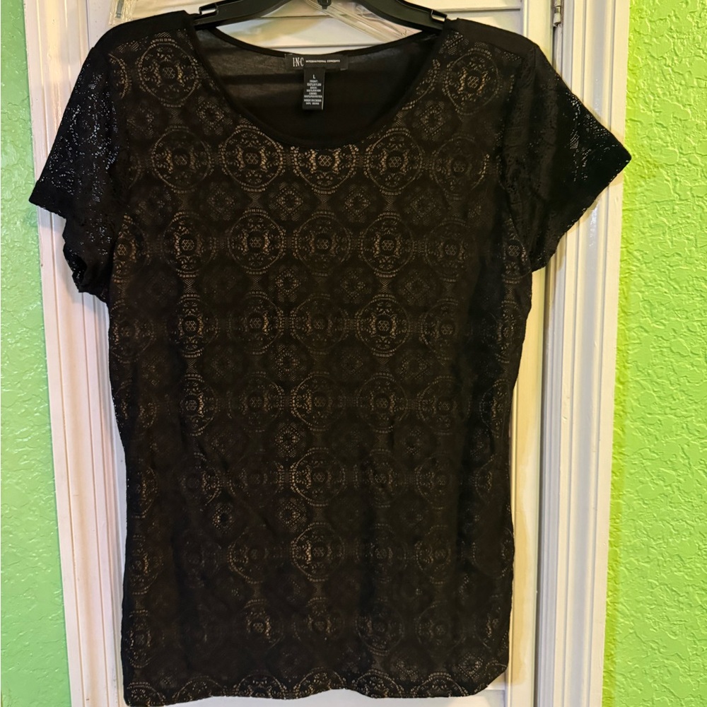 INC International Concepts Black Lace Blouse